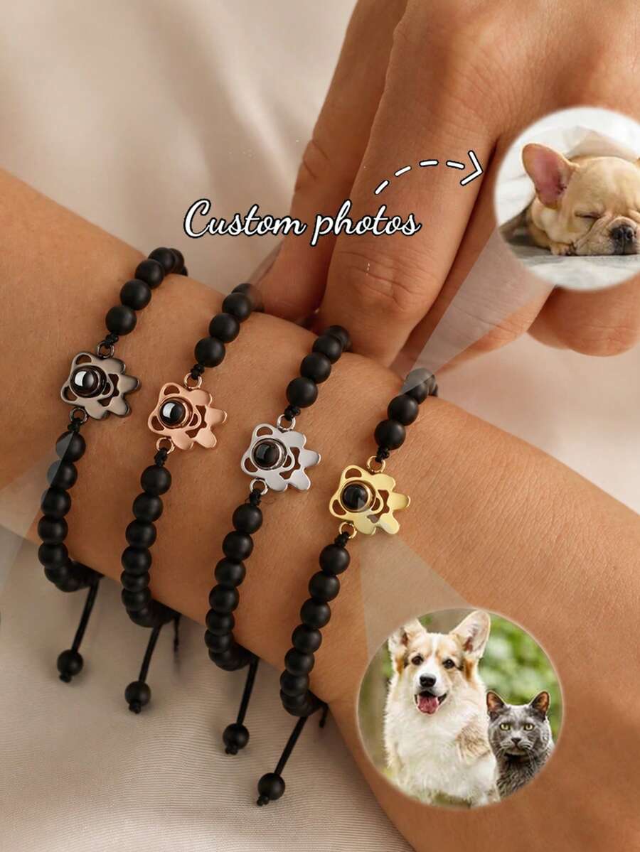 定制照片投影手链、天然石串珠手链、宠物猫狗爪手链、简约、休闲、可爱、定制、个性化、独特，是送给女朋友、母亲、家人、朋友、女儿、周年纪念、情人节、母亲节、生日、毕业典礼、日常佩戴、婚礼、舞会、个性化珠宝、圣诞礼物的理想礼物