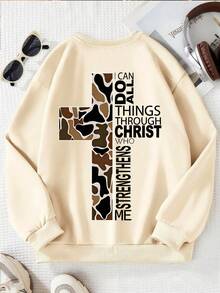Big Boys Cross Pattern Print Crew Neck Sweatshirt, Comfortable Autumn/Winter Top - Apricot - View 3