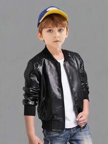 Chaqueta con estilo de motocicleta para niño preadolescente, ropa de salida casual para otoño/primavera - Negro - Ver 5