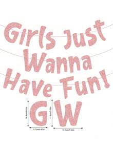 A "Just Wanna Have Fun" Neon Pink Glitter Banner, Bridal Party Hanging Banner Bachelorette Party Backdrop Decor Bridal Shower Favors, Birthday Party Supplies Sleepover Party Decorations Paper Hanging Decorations Festival Party Supplies Photo Props - Multicolor - View 12