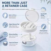 Kotak Penyimpanan Alat Gigi 3-in-1 dengan Cermin dan Sikat Pembersih; Wadah Perendam Retainer dan Kawat Gigi; Baki Perendam Ortodonti Otomatis dengan Keranjang Filter, Praktis untuk Perjalanan dan Perawatan Sehari-hari - Kotak penyimpanan kawat gigi yang telah ditingkatkan - View 5