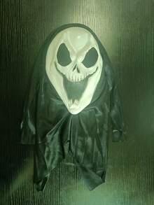 1 pièce Masque de visage de fantôme sanglant avec capuche noire, masque en latex de tête complète avec taches de sang rouge d'horreur criant, taille adulte, cosplay d'horreur d'Halloween, maison hantée, accessoire de fête de mascarade - Multicolore - Voir 17