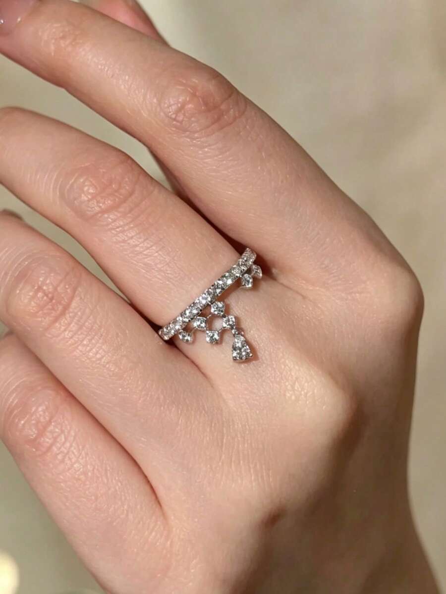 1 pieza Anillo de estilo frío minimalista de lujo de alta gama - Anillo elegante con gota - Ver 1