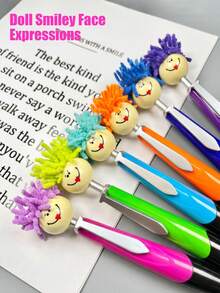 1pc 2-In-1 Colorful Fuzzy Smiling Face Doll Head Touchscreen Ballpoint Pen, 1.0mm Bullet Tip Clickable Switch Between Touchscreen And Ballpoint, Cute Cartoon Mop Head Doll Office Signing Pen (2 Styles Randomly Sent) - Multicolor - View 3