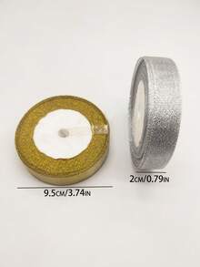 Gold & Silver Glitter Woven Ribbon, Metallic Shiny Fabric Ribbon, Suitable For Gift Wrapping, Halloween, Christmas, Wedding Bouquets, Christmas Tree Decoration, DIY Hair Accessories, Party Cake Packaging, Non-Fraying Luxury Glitter Ribbon Roll, Holiday Decoration - Ribbons - View 5