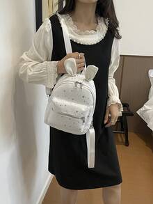 韓系大容量卡通迷你後背包，小眾極簡藝術風星星圖案背包，經典度假旅行通勤包 - 米色 - View 6