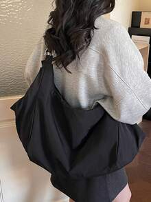 純色休閒尼龍女款後背包，多功能時尚托特包，大容量馬鞍包，通勤女款單肩包，輕便日常使用包，便利旅行包，適合學生、旅行、度假、出差、日常通勤、購物、辦公、約會、戶外活動，生日禮物，節日禮物 - 彩色 - 查看 9