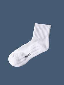 4pairs Thickened Towel Bottom Athletic Mid-Calf Socks, Unisex - White - View 7