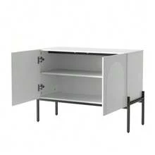 Sideboard With 2 Doors And Metal Legs, Buffet, Chest Of Drawers With Arched Line Design, Modern Minimalist Style, Dimensions: W 100 Cm / H 75 Cm / D 40 Cm - 白色 - 查看 10