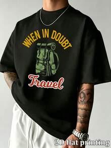 Vintage When In Doubt Travel Grafik Muster Herren Oversized Kurzarm T-Shirt, Lässiges lockeres Drop Shoulder Rundhals Oberteil für Outdoor Camping Wandern T - Schwarz - Übersicht 3