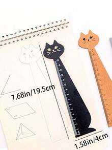 1 st söt kreativ måttstock i trä med kattdesign, lämplig för kontor och skola - Multifärgad - Visa 3