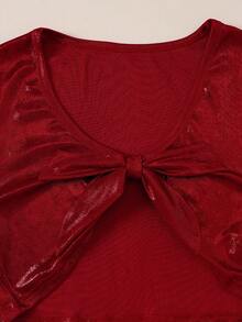 Halloween Teen Girls Fashion Knit Shiny Jacket And Skull Print Cami Dress 2 Pieces Set - Burgundy - View 4
