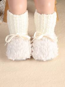 1 Pair Infant Girl Elastic Socks Shoes, Flat Casual Cute Foot-Protecting Boots, Infant Shoes Suitable For Winter - Beige - View 2