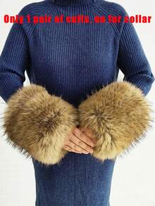 Faux Fur Collar Cuffs Set Winter Fluffy Shawl, 3 Options: Collar+Cuffs / Single Collar / Cuffs Only - Multicolor - View 49