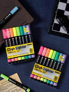 8 Colors Fluorescent Markers "High Brightness" Non-Bleeding Slanted Tip Design, Suitable For Students' Key Highlighting, Drawing, Note-Taking And Sketching, Student Stationery, Back To School - Multicolor - View 11