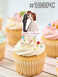 Customized Photo Cupcake Toppers, Personalizable With Name, Wedding Date And Photo, Romantic Dessert Table Decor, Suitable For Wedding Reception, Engagement Party, Anniversary, Wedding Celebration And Birthday Cake Display - Multicolor 1 - View 23