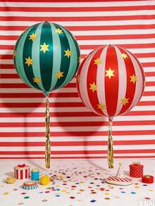 2pcs 22 Inch 4D Striped Star & 3D Round Foil Balloons, Birthday Party Decorations, Suitable For 1st Birthday Party Scene Arrangement - Multicolor - View 2