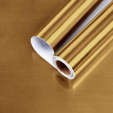1 Roll Of Golden Contact Paper Brushed Metal Appearance Peeling And Pasting Self-Adhesive Waterproof Detachable Vinyl Wallpaper Decor Splash-Proof Board Kitchen Counter Living Room Bedroom Kitchen Cabinet Refrigerator Sticker - Gold - View 4