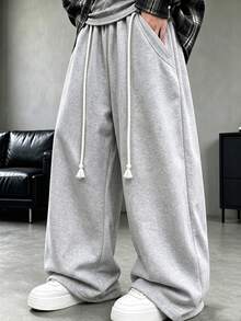 HEYKESON Men's Casual Versatile Loose Wide Leg Sweatpants - Light Grey - View 2
