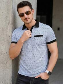 Men's Summer Fashion Versatile Fine Dotted Print Pocket Polo Shirt - Multicolor - View 6