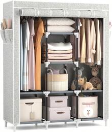 Vicye Large Fabric Wardrobe With 2 Hanging Rods And 8 Shelves, Foldable Wardrobe With Cover, Portable Wardrobe Dressing Room, Bedroom (White, 124 X 42 X 162) NUFX - Stamp Duty - View 1
