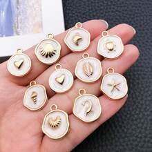 6/10pcs Enamel Ocean Charms Starfish Turtle Seashell Heart Alloy Pendants Jewelry Making Findings For DIY Bracelet Necklace Earring Craft Supplies - White - View 3
