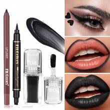 Fit Colors 3Pcs Goth Makeup Set, Double-Ended Heart Stamp Eyeliner Pen + Lip Liner + Black Lip Tint, Dark Gothic Halloween Costume Makeup Kit - Multicolor - View 1