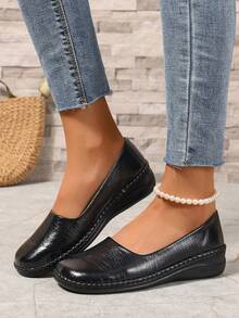 Women's Spring Autumn All Season Handmade Black Breathable Commute Comfortable Slip-On Lightweight Daily Flat Shoes - Black - View 6