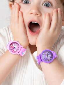 Set de 2 relojes de cuarzo con correa de silicona suave con diseño de unicornio de dibujos animados, reloj de pulsera con patrón creativo para niñas y estudiantes - Multicolor - Ver 8