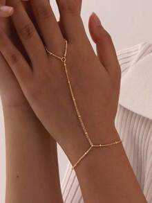 Fashion Minimalist Ring & Thin Chain Bracelet Set, Luxury Party Wrist & Finger Jewelry, Versatile Accessory For Women - Gold - View 1