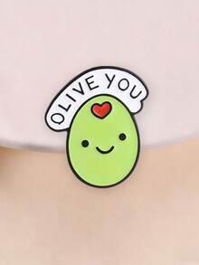 清新卡通橄欖諧音語錄「Olive You」琺瑯胸針 心形雲朵愛心文字胸章 可愛背包裝飾徽章 - 綠色 - 查看 2