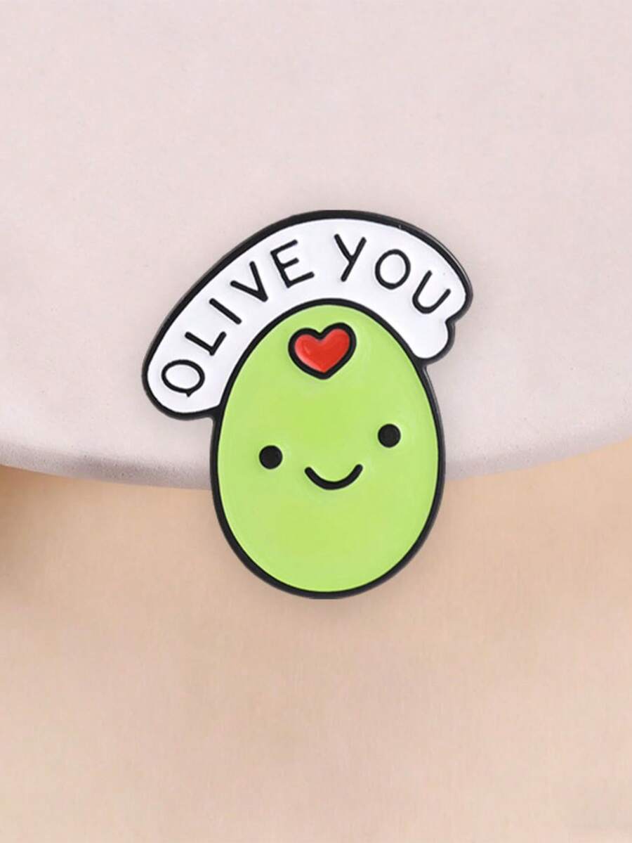清新卡通橄欖諧音語錄「Olive You」琺瑯胸針 心形雲朵愛心文字胸章 可愛背包裝飾徽章