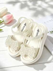 HAHABOBO Kids White Thick Sole Bow Sandals, Translucent Glitter Ankle Strap, Lightweight Summer Girls Beach Vacation Shoes - White - View 3