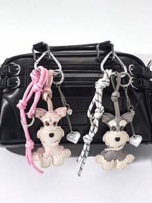 Cute Schnauzer Puppy Keychain, Y2K Leather Dog Pendant, Handmade Woven Charm, Phone Chain, Bag Decoration, Gift For Friends, Birthday Holiday - Multicolor - View 3