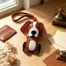 JRESSIAL Cute Border Collie Puppy Leather Keychain Pendant, Car Bag Charm, Bag Accessory, Key Ring - Brown - View 1