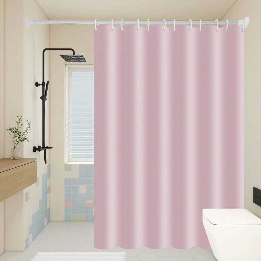1pc Light Pink Minimalist Elegant Shower Curtain, Can Be Used As Liner. Bathroom Partition Curtain. Includes Hooks.