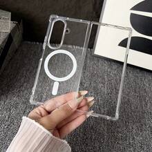 Magnetic Clear Crystal Phone Case Compatible With Samsung Galaxy Z Fold8 Ultra/Fold 8 Wide/Fold7/Z Fold6/Z Fold5/Z Fold4, Anti-Yellow Shockproof Drop Resistant Slim Transparent Protective Cover Minimalist Fashion Foldable Phone Shell - Clear - View 14