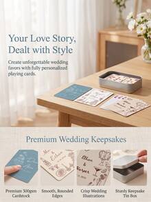Custom Text Wedding Playing Cards, Romantic Wedding Elements Illustration Personalized Bride Groom Poker Cards, Custom Wedding Favor Keepsake Card Game For Wedding Party Guest Gift - Multicolor - View 2