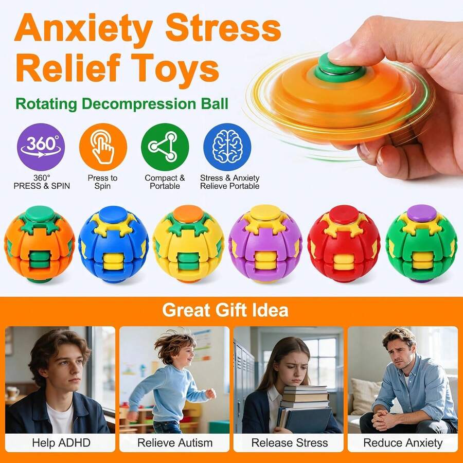 3D Press & Rotate Fidget Ball Spinner, Squeeze Toy, 360° Rotating ...