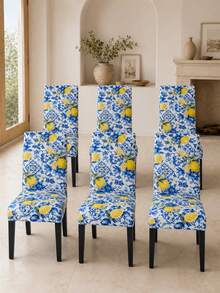 1/2/4/6Pcs Bright Yellow Lemon Blue Printed Chair Cover, Detachable High Back Protective Cover, Used For Kitchen And Home Dust Covers, Living Room And Bedroom Decoration, Outdoor Garden Decoration, And Essential Items For Party Events And Gatherings. - E - View 9