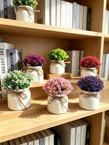 小型人造盆栽植物/仿真苔蘚石 (可選 1、2 或 3 件套) - 綠色植物配黑色花盆；適用於家居裝飾、辦公室、餐桌、農舍風格空間、陽台和浴室 - 彩色 - 查看 8