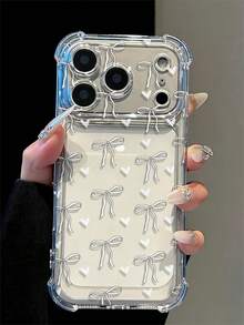 Fashionable Cute Minimalist Transparent Four-Corner Anti-Drop Bow Heart Phone Case Compatible With IPhone 18/18Pro/18ProMax/17/17Pro/17ProMax/16/16Pro/16ProMax/15/15Pro/15ProMax/14/13/12/11 - Clear - View 2