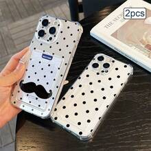 2件裝波點印花卡夾手機殼 TPU 防震全包覆精準保護套，適用於 Apple 11/12/13/14/15/16/17 Pro Max - 無色 - 查看 3