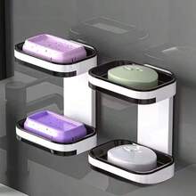 1pc Bathroom Wall Mounted Soap Dish, Double Layer No-Drill Wall Mounted Soap Holder, Self-Draining Soap Rack, Suitable For Soap, Silicone Soap Holder With Drainage Holes, Soap Dish, Soap Rack, Soap Bottle, Cup, Sink Or Countertop Storage Rack, Kitchen Countertop Home Bathroom Decor, Autumn Decor, Back To School Decor - View 5