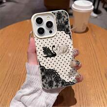 1件 TPU材質 2D復古黑白天鵝黑色波點蕾絲邊圖案手機殼，適用於 iPhone 17 Pro Max/17/16 Pro Max/15/13/12/11/S20 FE/A15/S24/A55/Note 11/Note 12/Note 13 Pro，全包覆防摔軟殼保護套 - 白色 - 查看 4