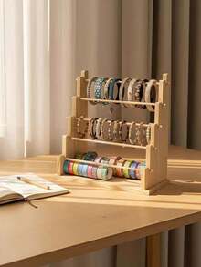 1 Wooden Desktop Jewelry Rack, Can Hold Bracelets, Bangles, Journal Tape, Keychains, And Bracelets. Detachable Design, Perfect For Storing Pendants, Hair Accessories, And Keychains. - Wood Color - View 4