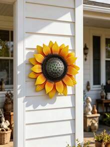 1 pieza Decoración de pared de girasol de metal - Escultura de girasol resistente a la intemperie para colgar, adecuada para jardín, valla, patio, porche, decoración de pared de flor amarilla grande, adecuada para el hogar y exteriores, decoración de girasol fácil de instalar y resistente a la oxidación, decoración de jardín de otoño - multicolor - Ver 2