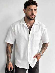 Men's Summer Fashion Classic Jacquard Loose Fit Short Sleeve Shirt, Suitable For Business Commute And Casual Wear - White - View 3