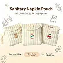 1pc Cute Cartoon Embroidered Sanitary Pad Storage Bag, Large Capacity Portable Women's Period Pouch, Travel Gift For Girls - Multicolor - View 9