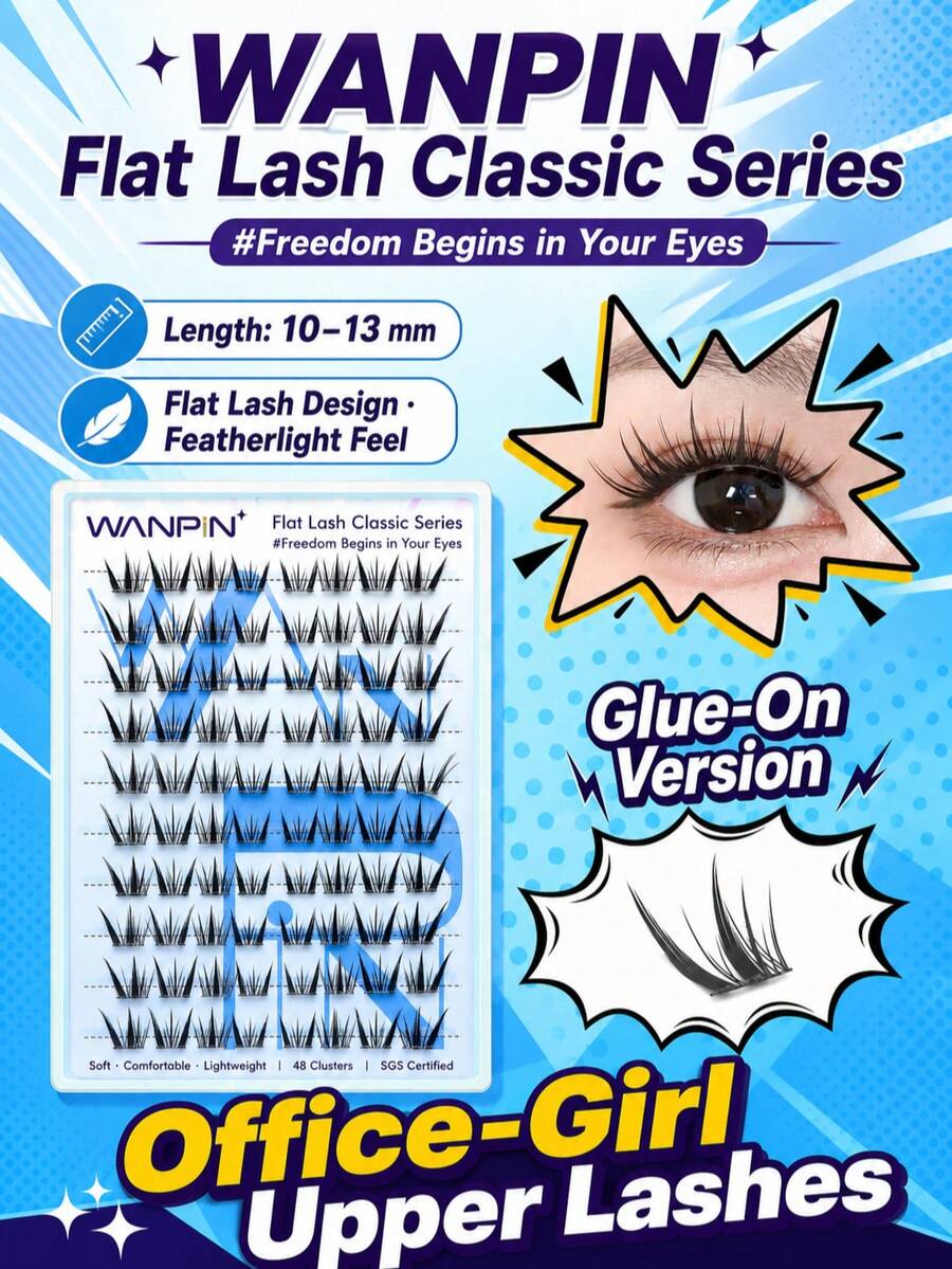 WANPIN WAN PIN Glue-Free Segmented False Eyelashes, Natural Realistic Style For Daily Commute, Ultra Soft Comfortable Easy To Wear, 10-13mm Mixed Length, Lightweight Flat Lash Fiber, C Curl, Manga Clustered Eyelashes - View 1